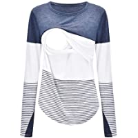 Los mejores  - Brillanto Sudadera Lactancia Mujer Invierno Manga Larga Sudadera Lactancia Ropa Top de Rayas Tallas S-2XL